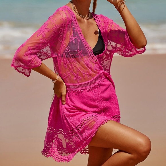 Boho Floral Embroidered Beach Cover up - Picture 6 of 10